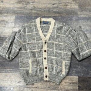 Pendleton Geometric Gray and Cream Cardigan 100% Pure Virgin Wool